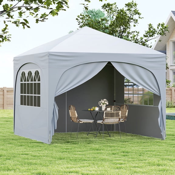 Demifill 10 X 10 FT Pop up Canopy Tent, Shade with 4 Removable Sidewall for Outdoor as Garden, Backyard, Porch, White