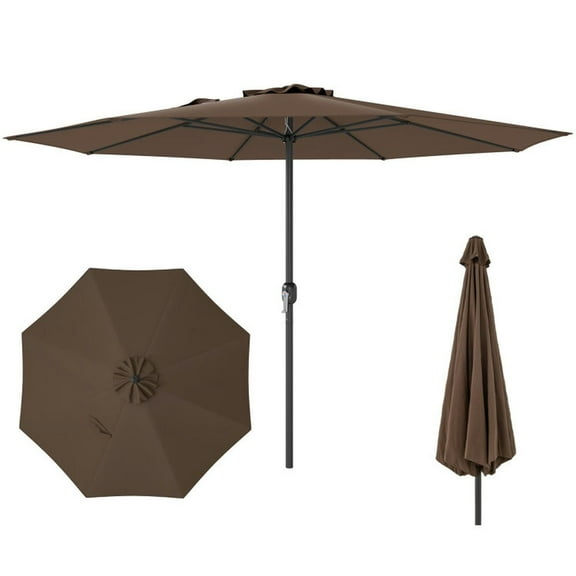 Demifill 12 Feet Patio Umbrella with Crank Handle and 8 Sturdy Ribs, Patio Umbrella for Outdoor, Coffee