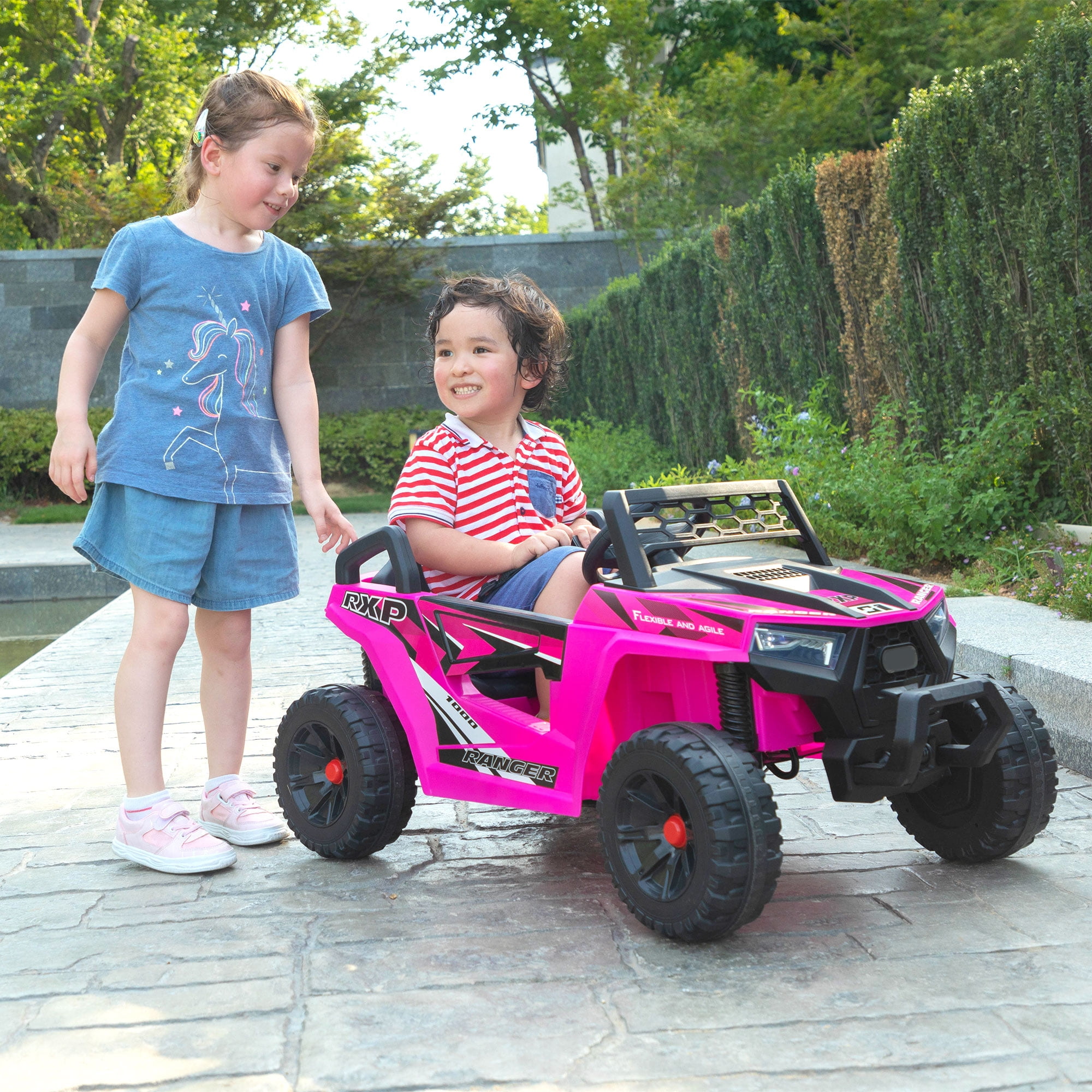 Demifill 12V Kids Ride On Mini UTV, Electric Car with Front LED Lights