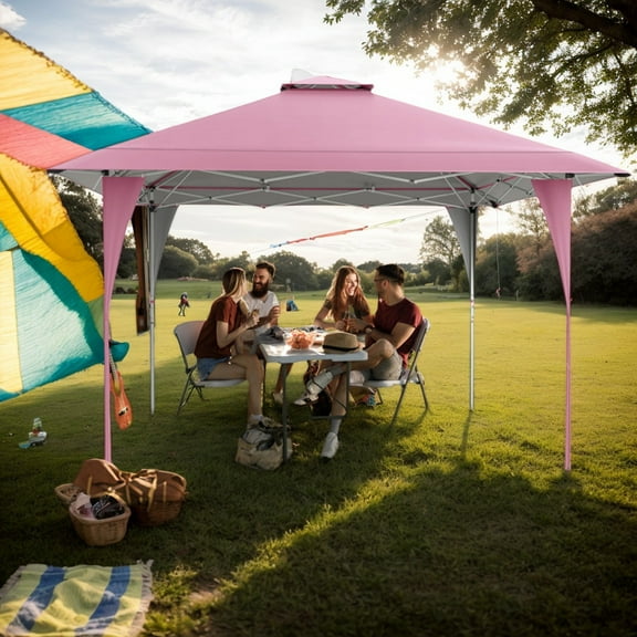 Demifill 13 X 13 FT Pop up Canopy Tent, Canopy with Portable Carrying Bag 8 Stakes and 4 Wind Ropes for Outdoor as Garden, Backyard, Porch, Pink