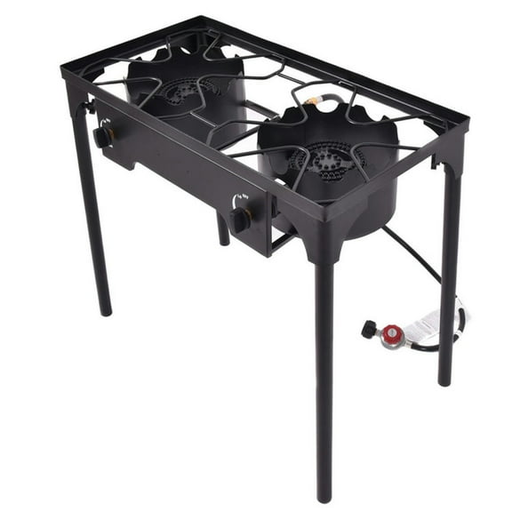 Demifill 150000 BTU Double Burner Outdoor Stove BBQ Grill, Cast Iron Double Burner, Black
