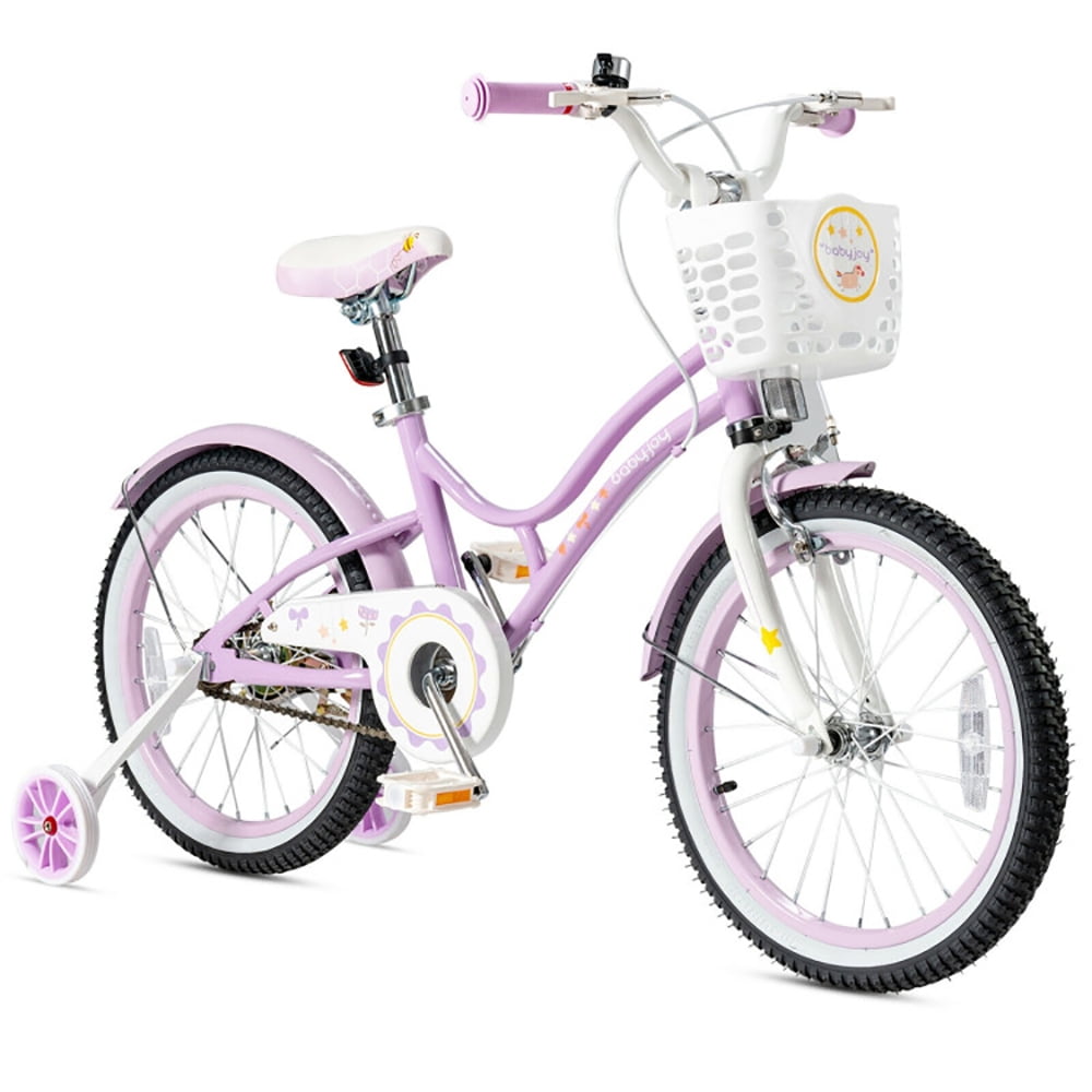 Demifill 18 inch Kids Adjustable Bike with Training Wheels, Kids Bike with Height Adjustable Seat for Ages 3-8 Years Old Boys Girls, Purple
