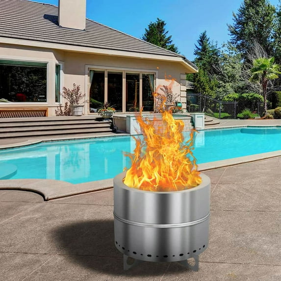 Demifill 19.3*19.3*16.7in Cylindrical Smokeless Fire Pit, Versatile and Portable Fire Pit, Wood Burning Basin for Outdoor Camping, Silver