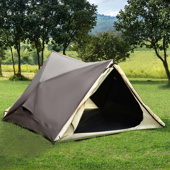 Demifill 2-3 Person Pop Up Automatic Instant Tent - Brown, Waterproof Portable Cabana Beach Tent with Rainfly, Carry Bag, Windows & Doors