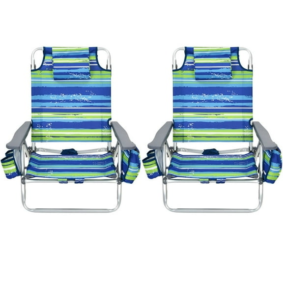 Demifill 2-Pack Folding Backpack Beach Chair, Reclining Chairs with 5 Different Positions Adjustable Backrest, Folding Beach Chair for Outdoor, Blue