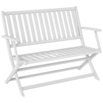 Demifill 2-Person Foldable Wood Outdoor Bench with Backrest and Armrests for Balcony, Yard, Garden, White