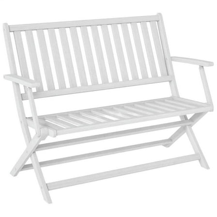 Demifill 2-Person Foldable Wood Outdoor Bench with Backrest and Armrests for Balcony, Yard, Garden, White