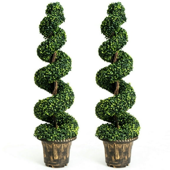 Demifill 2-Piece Artificial Dcor Green Boxwood Spiral Tree Set, 4 Feet Faux Plant, Artificial Realistic Spiral Tree for Indoor and Outdoor as Living Room, Garden, Green