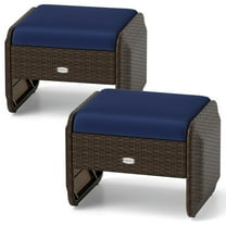 Demifill 2 Pieces Outdoor Patio PE Wicker Ottomans with Removable Cushions, Patio Ottoman for Outdoor, Navy