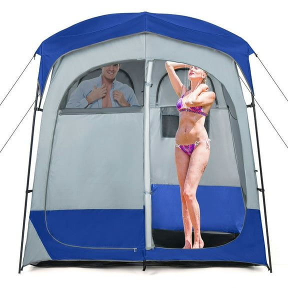 Demifill 2 Rooms Oversize Privacy Shower Tent with Removable Rain Fly and Inside Pocket, Shower Tent for Outdoor, Blue