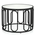 Demifill 24 Inch Round Coffee Table with Reeded Tempered Glass Top and