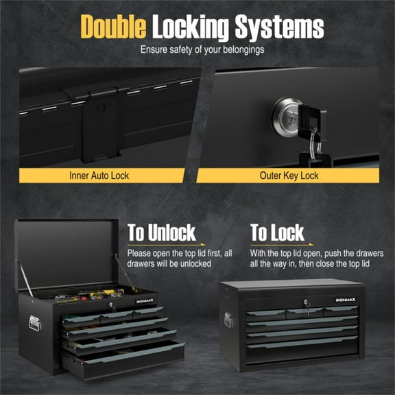 Demifill 24 Inch Tool Chest Case, Garden Tool with 6 Drawers and Top Storage for Garage Repair Shop & Warehouse, Black