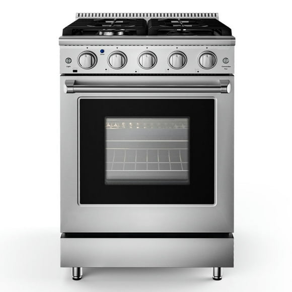 Demifill 24 Inches Freestanding Natural Gas Range with 4 High-efficiency Aluminum Burners, 3.73 Cu.ft. Large Capacity Oven with 6 Different Cooking Modes, Natural Gas Range for Indoor, Silver