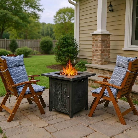 Demifill 28-Inch Fire Table, 50000 BTU Gas Firepit with Volcanic Stone for Outdoor Camping, Black