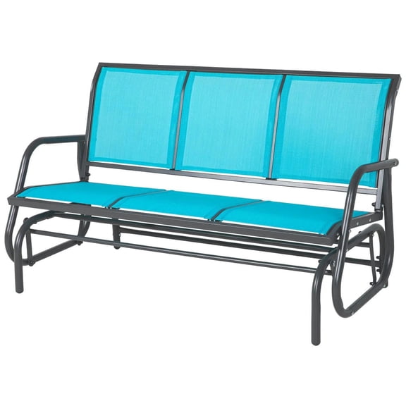 Demifill 3-Person Outdoor Patio Glider Bench, Porch Glider Swing with 3 Seats and Metal Frame, Breathable Mesh Fabric Bench for Outdoor, Blue