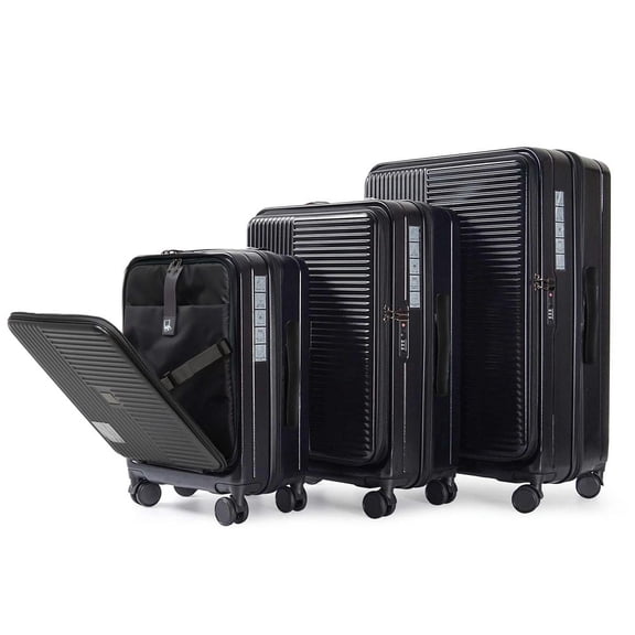 Demifill 3 Pieces Luggage with Front Opening, Tsa Approved Lock, Hardshell Suitcase, Black