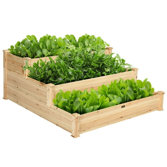 Demifill 3 Tier Elevated Wooden Vegetable Garden Bed, Raised Garden Beds, Brown