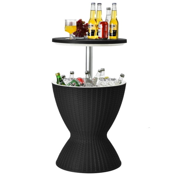 Demifill 3 in 1 8 Gallon Patio Rattan Cooler Bar Table, Versatile Ice Cooler and Side Table with Adjust Ice Bucket, Black