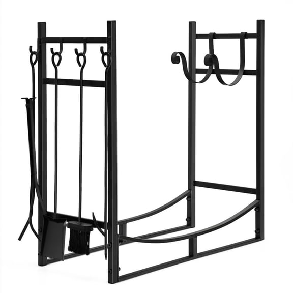 Demifill 30 Inch Fireplace Log Holder with Kindling Holders and Shovel, Removable Kindling Holders with Heavy-Duty Metal Material, Weather-Resistance Fireplace Rack for Indoor and Outdoor Use, Black