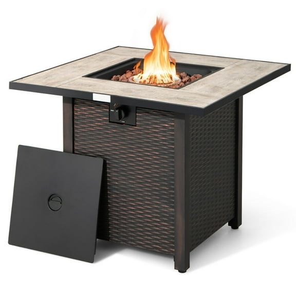 Demifill 30 Inch Propane Gas Fire Pit Table with Ceramic Tabletop, 50,000 BTU Square Fire Pit Table, 2-in-1 Multi-Functional Patio Fire Pit for Outdoor, Black