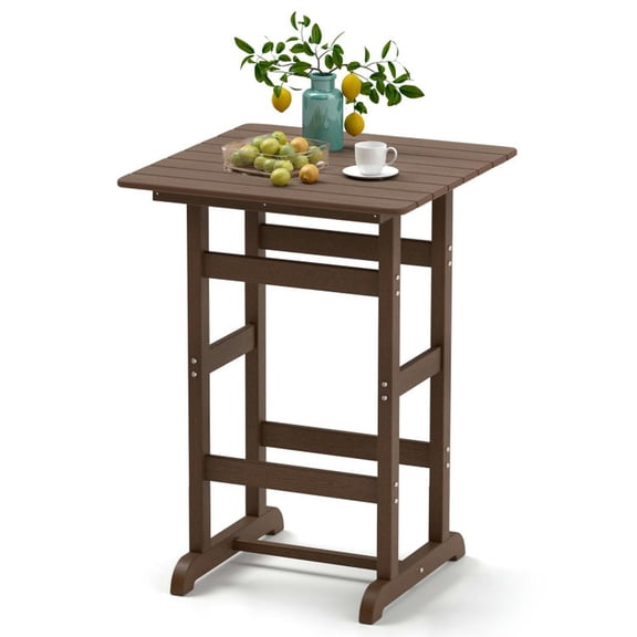 Demifill 30 Inch Square Bar Table Dining Table with Slatted Tabletop for Poolside, Patio&nbsp;Dining&nbsp;Table for Outdoor, Brown