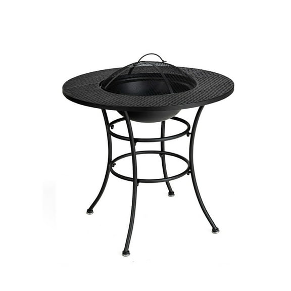 Demifill 31.5 Inch Patio Fire Pit Dining Table With Cooking BBQ Grate, Heavy-Duty Steel Patio Fire Pit Dining Table with A Rustproof Surface, 4-in-1 Multifunctional Dining Table for Outdoor, Black