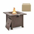 thumbnail image 1 of Demifill 32 Inch 50 000 BTU Square Fire Pit Table with Unique Wood-like Tabletop, 2-in-1 Propane Fire Pit Table with Lid and Lava Rocks, Brown, 1 of 10