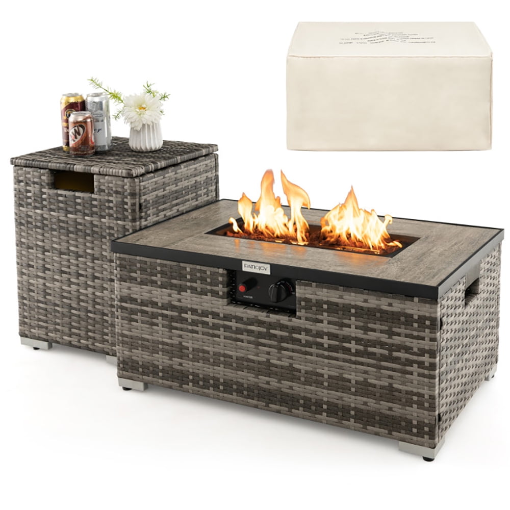 Demifill 32 x 20 Inch Propane Rattan Fire Pit Table Set, with Side Table Tank and Cover, Multi-using Fire Table, Fire Pit Table for Outdoor Use, Gray Demifill 32 x 20 Inch Propane Rattan Fire Pit Table Set, with Side Table Tank and Cover, Multi-using Fire Table, Fire Pit Table for Outdoor Use, Gray
