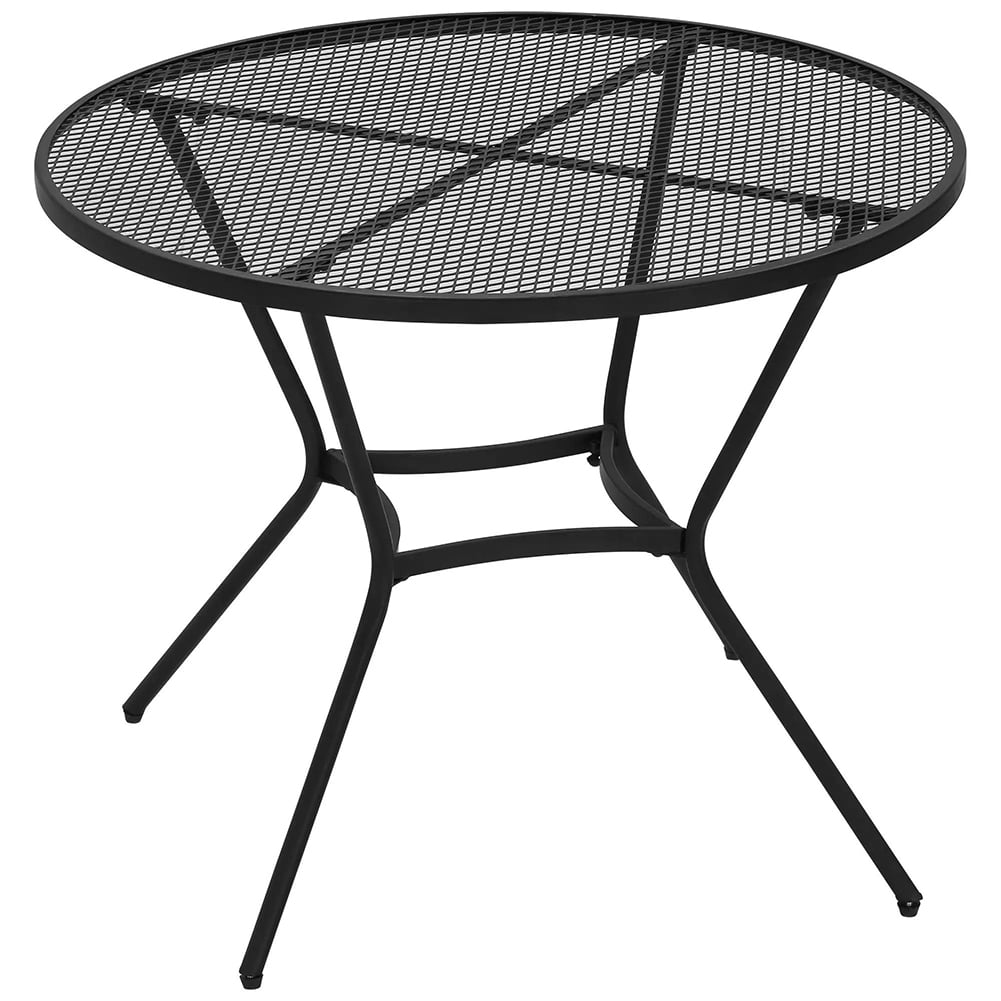 Black Round Steel Patio Table with Umbrella Holder