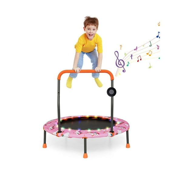 Demifill 36 Inch Mini Trampoline with Colorful LED Lights and Bluetooth Speaker-Pink, Bounce Trampoline for More Bouncing Scenarios