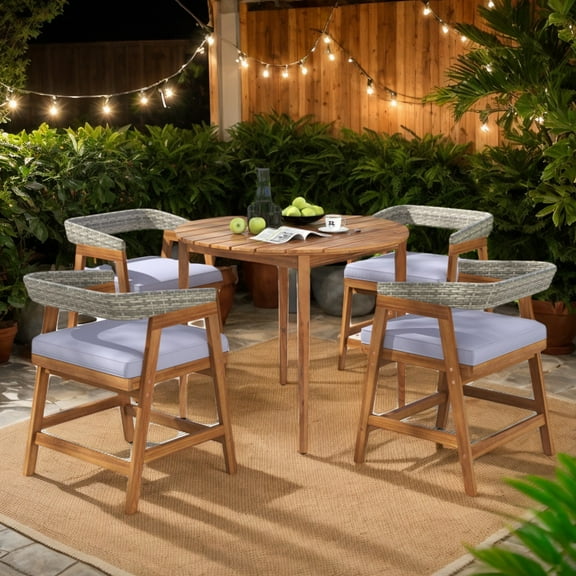 Demifill 36 inch Acacia Wood Round Outdoor Dining Table for 4 People, PatioDiningTable for Outdoor as Garden, Backyard, Porch, Brown