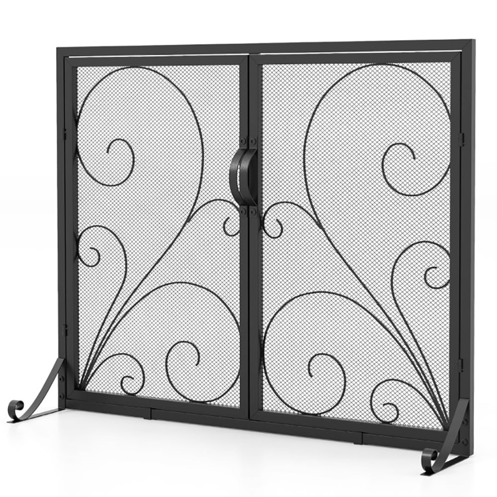 Demifill 38 x 31 Inch Double Door Fireplace Screen, Fireplace Screen with High-Density Metal Mesh, 3 Panels Fireplace Screen for Indoor, Black Demifill 38 x 31 Inch Double Door Fireplace Screen, Fireplace Screen with High-Density Metal Mesh, 3 Panels Fireplace Screen for Indoor, Black