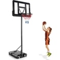 thumbnail image 1 of Demifill 4.25-10 Feet Adjustable Basketball Hoop System, Basketball Hoop with 44 Inch Backboard, Portable Basketball Goal with 2 Wheels for Outdoor, Black, 1 of 10