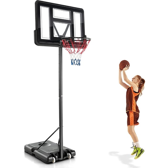 Demifill 4.25-10 Feet Adjustable Basketball Hoop System, Basketball Hoop with 44 Inch Backboard, Portable Basketball Goal with 2 Wheels for Outdoor, Black