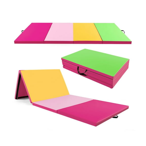 Demifill 4-Panel PU Leather Folding Exercise Mat with Carrying Handles, Folding Gymnastics Mat with 2" EPE Foam Padding, Exercise Mats for Home Gym Fitness Yoga, Green