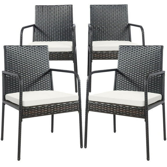 Demifill 4 Pieces Patio Wicker Rattan Dining Set, Outdoor Seating & Patio Chairs with Comfy Cushions, White