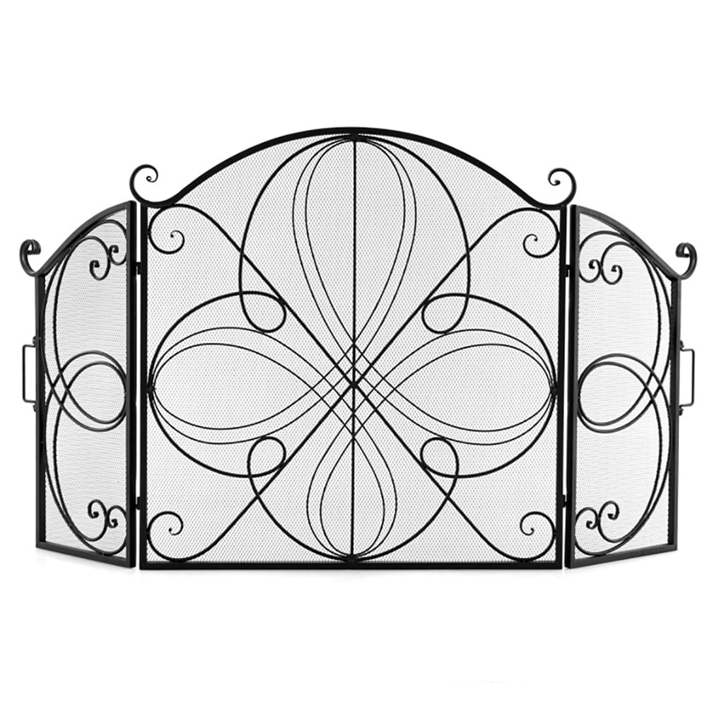 Demifill 59.5 x 32.5 Inch Fireplace Screen with Floral Pattern, Fireplace Screen with High-Density Metal Mesh, 3-Panel Foldable Fireplace Fence for Indoor, Black Demifill 59.5 x 32.5 Inch Fireplace Screen with Floral Pattern, Fireplace Screen with High-Density Metal Mesh, 3-Panel Foldable Fireplace Fence for Indoor, Black
