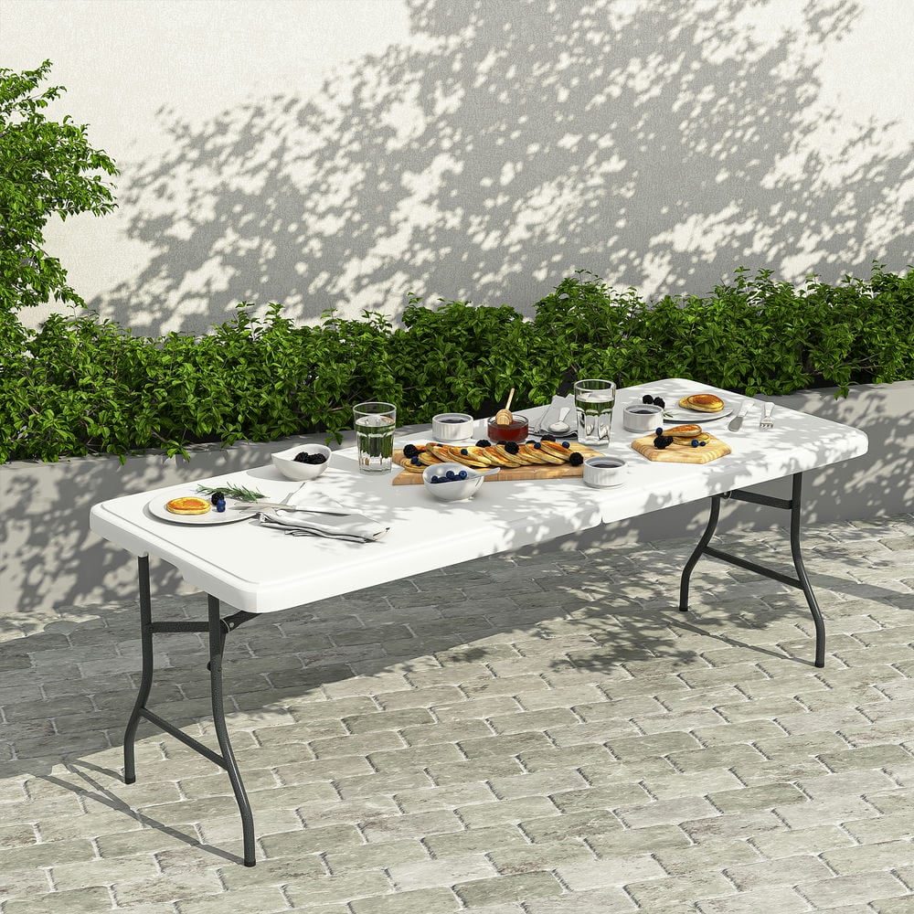 Demifill 6 Ft Plastic Foldable Table, Portable Collapsible Table with Lock and Handle, Table for Outdoor as Garden, Yard Use, White Demifill 6 Ft Plastic Foldable Table, Portable Collapsible Table with Lock and Handle, Table for Outdoor as Garden, Yard Use, White