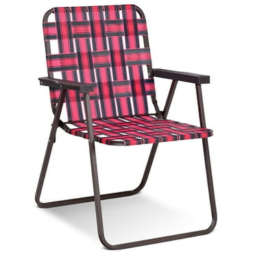 Demifill 6 Pieces Folding Beach Chair Camping Lawn Webbing Chair, Beach Chair with Weather-Resistant Materials, Webbed Lawn Chairs Set for Beach, Park, Long Trips, Red