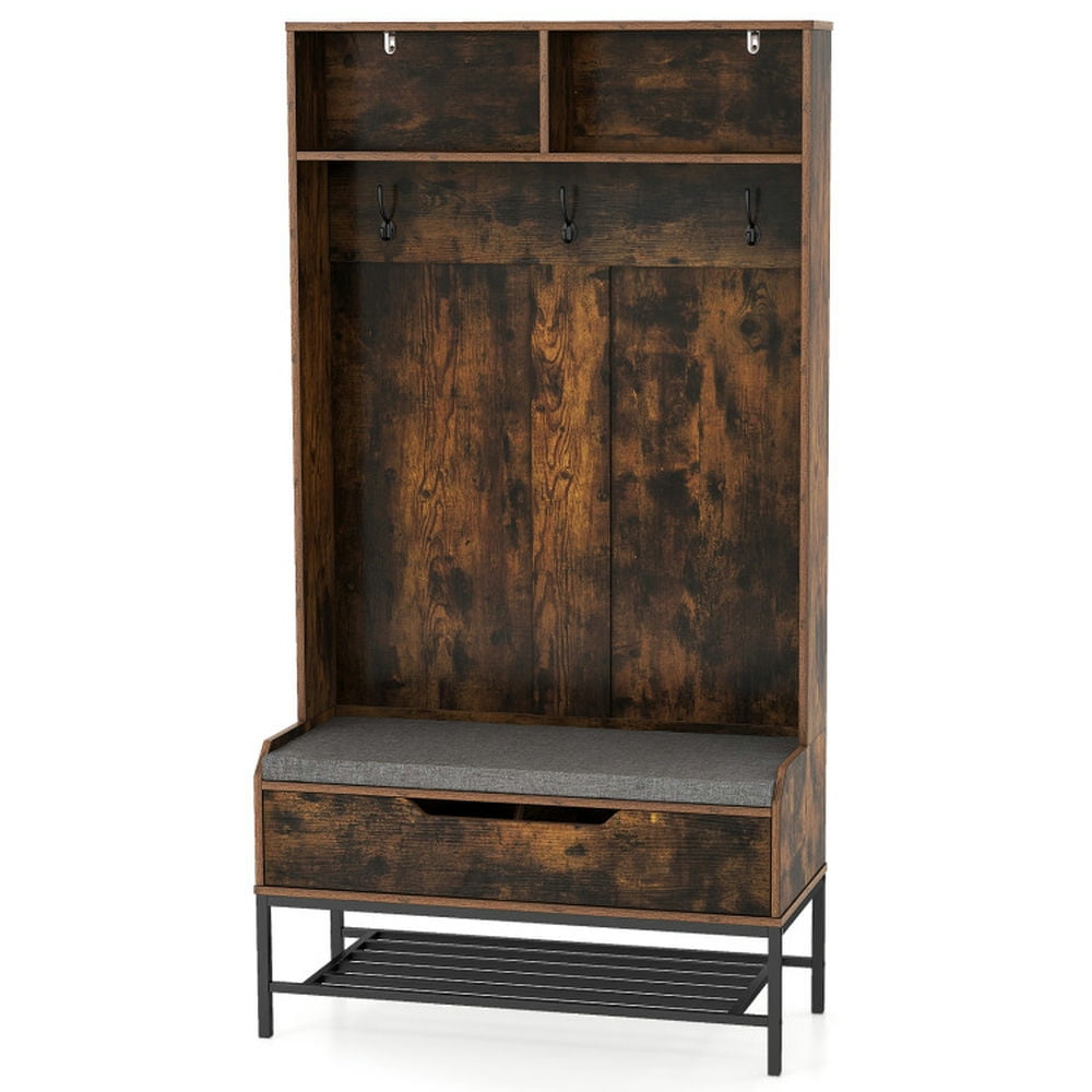 Demifill 69 Inches Tall Hall Tree 4in1 Coat Rack with Seat Cushion