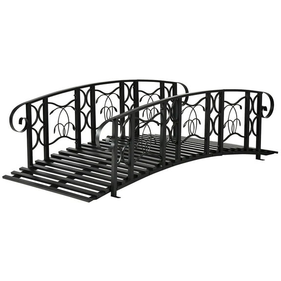 Demifill 6Feet Metal Arch Backyard Garden Bridge with 660 lbs. Weight Capacity, Safety Siderails, Vine Motifs, Easy Assembly for Backyard Creek, Stream, Pond, Black