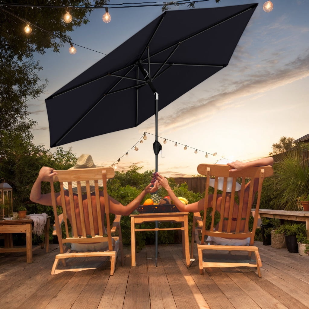 Demifill 7.5 Feet Outdoor Patio Heavy Duty Market Umbrella, Shade with Push Button Tilt for Patio, Garden, Backyard, Black