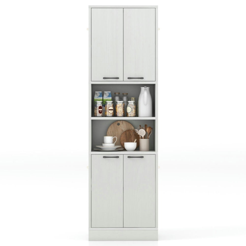 Demifill 75 Inch Kitchen Pantry Cabinet Tall Cupboard with Doors and Shelves-White Oak, Demifill 75 Inch Kitchen Pantry Cabinet Tall Cupboard with Doors and Shelves-White Oak,