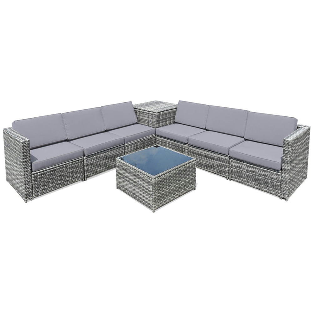 Demifill 8 Pieces PE Wicker Sofa Set with Back and Seat Cushion, Rattan