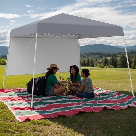 Demifill 8 X 8 Feet Pop up Canopy Tent, Canopy with 1 Sidewall and Portable Backpack for Outdoor as Garden, Backyard, Porch, Gray