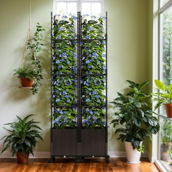 Demifill 87 Inch Tall Raised Garden Bed with Plant Box Trellis, Garden Bed with Lockable Wheels Adjustable Height for Outdoor as Garden, Backyard, Porch, Brown