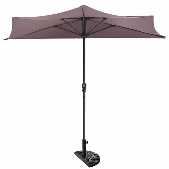 Demifill 9' Half Round Patio Umbrella Sunshade without Weight Base, Outdoor Shades, Brown