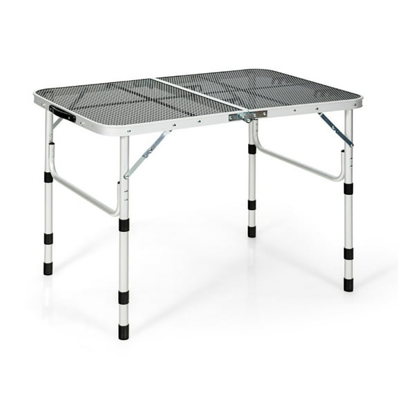 Demifill Aluminum Grill Table with Iron Mesh Top, 4 Adjustable Heights Table, Silver