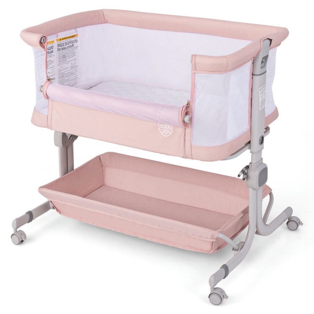 Demifill Baby Bassinet Bedside Sleeper with 6-Level Adjustable Height, 3 in 1 Baby Bassinet with Anti-Reflux Design, Baby Bassinet for Indoor, Pink