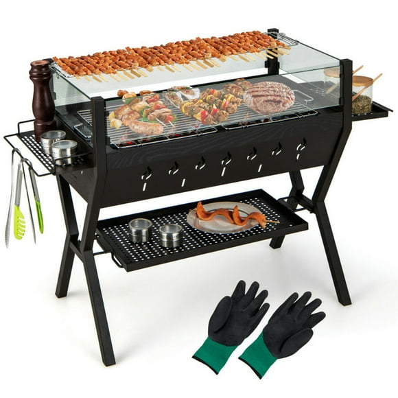Demifill Barbecue Charcoal Grills with Wind Guard Seasoning Racks, Functional Charcoal Grills, Black
